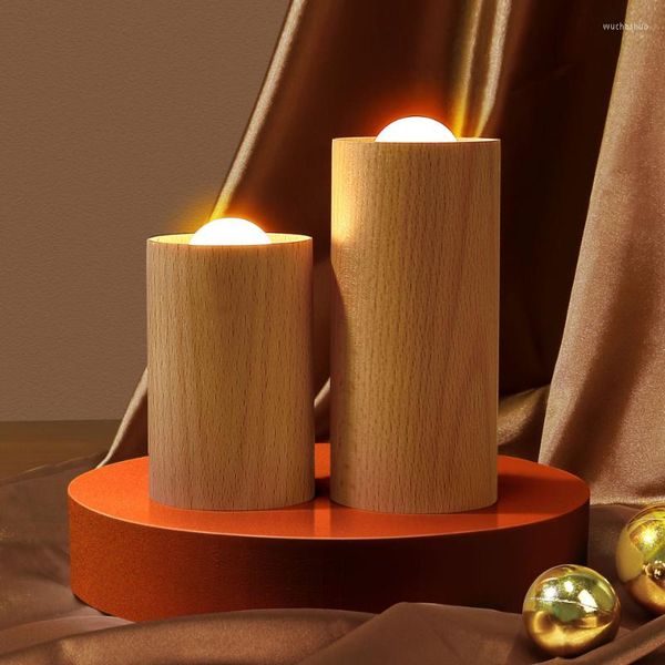 Lampes de table Bougie en bois lampe de nuit sans fil soufflant d'air USB rechargeable lumière d'ambiance salle de bain chambre salon décoration de vacances