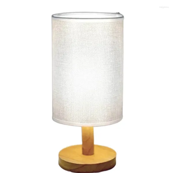Lampes de table en bois de bureau classique lampe au coucher du lit de nuit de protection des yeux légers de protection des yeux avec tissu de lin rond