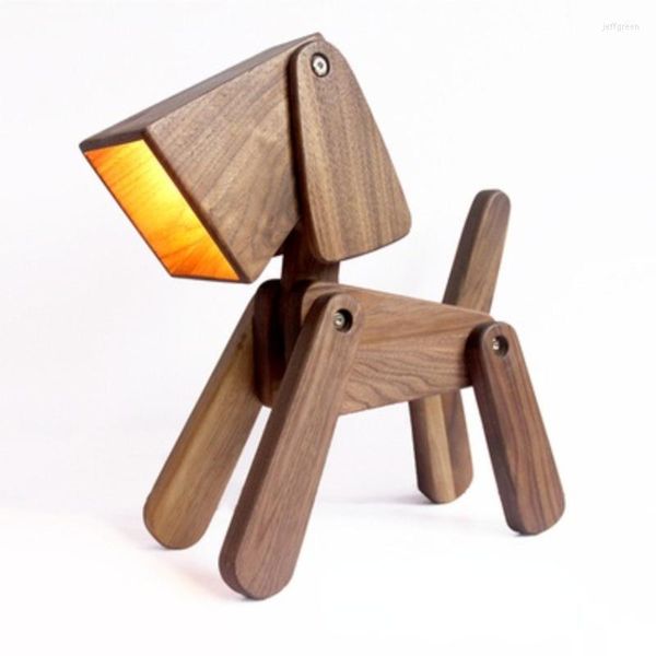 Lámparas de mesa Lámpara de perro de madera E27 Led Deformable Multifunción Portalápices Luz de escritorio Dormitorio Estudio Sala de estar Adornos de escritorio D