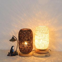 Tafellampen houten led lamp lantaarn rattan slaapkamer bedkamer woonkamer eenvoudige bureau decoratieve dimbare nachtlichte huis kunstverlichting verlichting