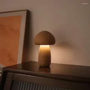 Tafellampen houten champignons nachtlampje met aanraakschakelaar Noordse bedlamp walnoot bakech houten warm dimkeerbaar bureau USB opladen