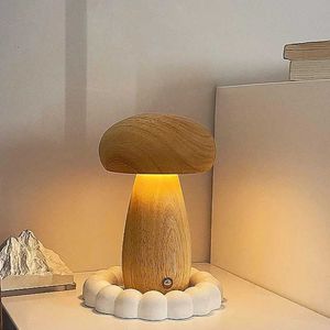 Tafellampen houten champignons nacht licht aanraakschakelaar slaapkamer bedkamer lamp walnoot beuk houten warm dimkeerbaar bureau licht USB laadbaar