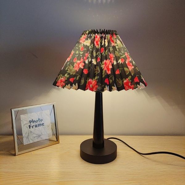 Lámparas de mesa Xianfan, lámpara Retro negra de madera maciza para dormitorio, tela compuesta de PVC, pantalla Vintage, escritorio de trabajo, luz nocturna