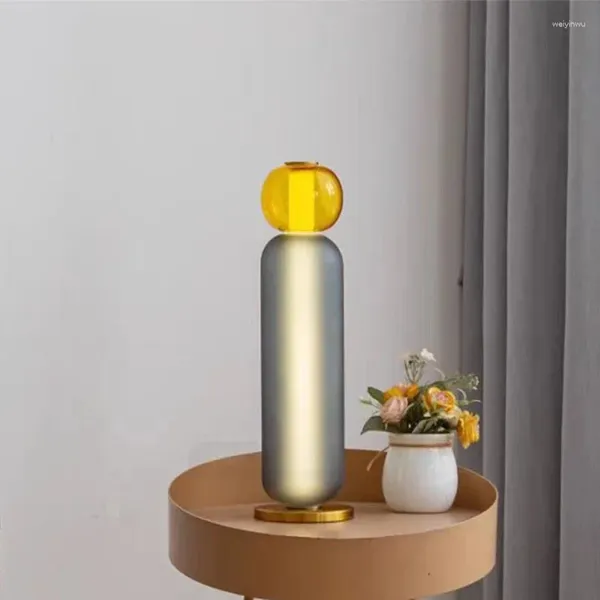 Lámparas de mesa, luces LED de cristal amarillo y azul para café, ambiente de cabecera para sala de estar, lámpara colgante moderna Art Deco con adaptador de enchufe