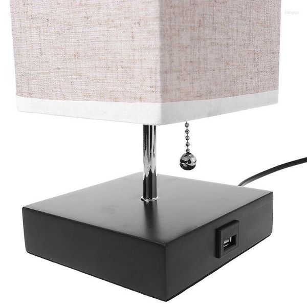 Lampes de table YYSD Base en bois Tissu Shade Lampe de chevet avec port USB Pull Switch Design moderne