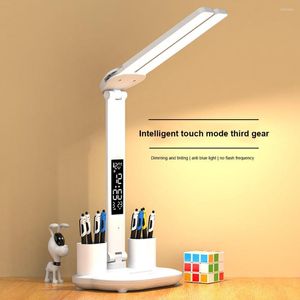 Tafellampen ZK20 LED BALK LAMP USB Dimable Touch Foldable met agenda Temperatuur Clock Night Light voor studie lezen
