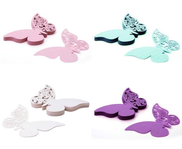 Tarjetas de papel cortadas con láser con nombre de marca de mesa, tarjetas con forma de mariposa para colocar copas de vino, decoración para fiesta de boda, 5316185