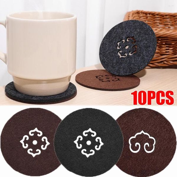 Tapetes de mesa, 1/10 Uds., taza de fieltro absorbente, refresco redondo creativo, Anti-escaldado para Bar en casa, manteles individuales de cocina reutilizables, herramienta