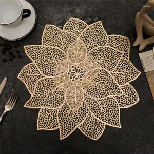 Placemats 1/4/6 STUKS Bloem Ronde Placemats Restaurant Holle PVC Decoratie Maaltijd Mat Anti-eetkamer Lijn Steak Plaat Pad Goud