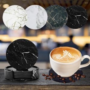 TABLEAU MATS 1 / 6PCS Cuir artificiel Boire de marbre tasse de café Tasse de nattes