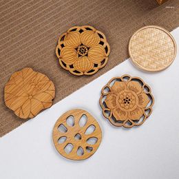 TABLEAU MATS 1 Set Lotus Flower Design Round Shape Ciscasseurs en bois avec rack Cork Cup Mat