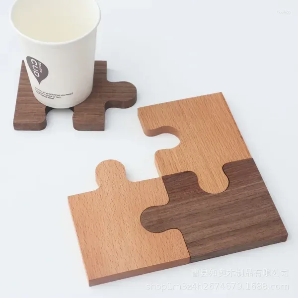 Tapis de table 1 ensemble puzzle en bois porte-gobelet de cérémonie du thé japonais coussin isolant en hêtre coussin en noyer décor de vaisselle