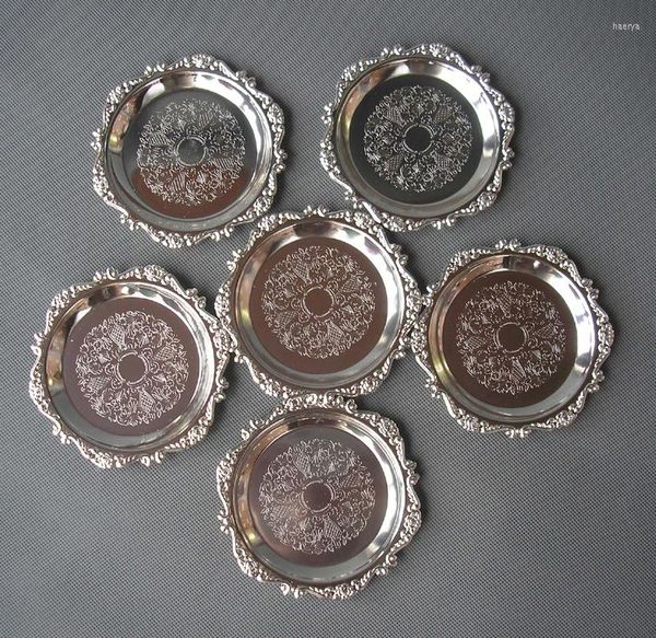 Tapis de table 10cm Rare alliage de zinc métal rond café/thé tasse Pad assiette à dessert plat tapis vaisselle gravure en relief argent or 339