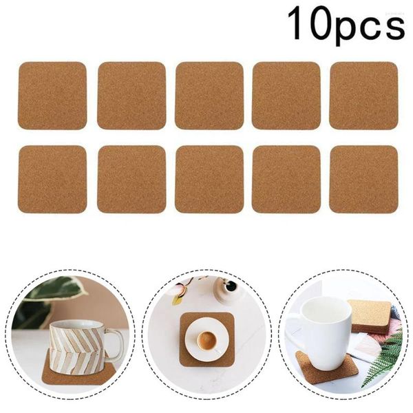 TABLEAU MATS 10PCS CORK COINSERS Square Mat Mat auto-adhésif Natural Back Pot Holder DIY Backing Fiche pour la barre anti-skid à domicile