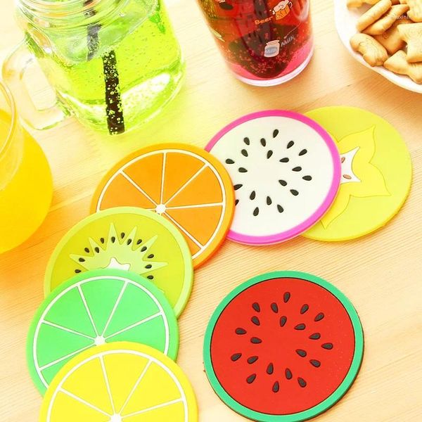 Tapetes de mesa 10 Uds. Posavasos de Color gelatina, tapete para vajilla en forma de fruta, impermeable, antideslizante, aislante térmico, decoración de escritorio de silicona