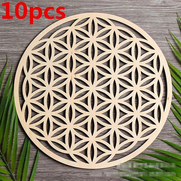 TABLEAUX TABLE 10PCS / LOT FLORIE DE VIE SYMBOE NATURELLE Cercles de bord rond en bois sculpté pour les coussinets de décoration de bricolage en cristal de pierre