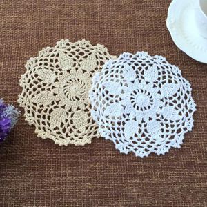 Tapis de table 10 PCS/LOT rond napperon coton fait à la main Crochet tasse tapis 3 couleurs 16CMX16CM Place