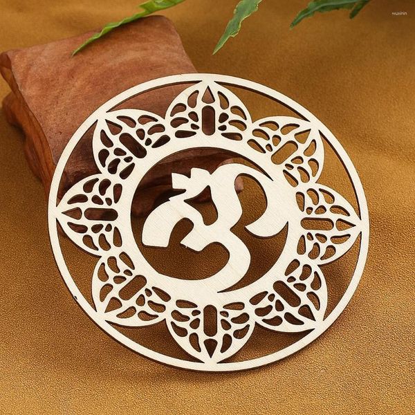 Tapetes de mesa Posavasos de flores de chakra huecos de madera de 11 cm Estera de aislamiento para comedor Decoración del hogar Adornos Yoga Meditación Artesanía Bandeja Base