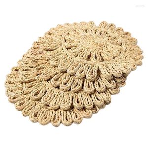 Tapis de Table 12X napperon tissé rond pour salle à manger napperon en rotin tressé naturel assiettes creuses en osier-ABUX