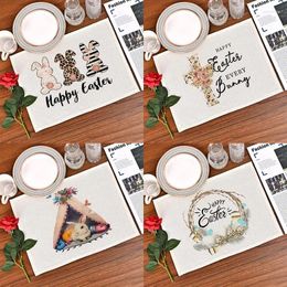 Tafelmatten 1 st Happy Easter Egg Linnen Placemat Dining Kitchen Insulation Cup Mat Anti Balling Western Meal