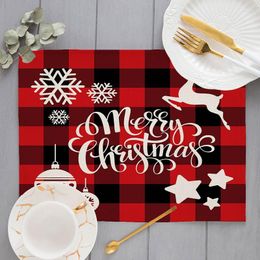 Tafelmatten 1 stks Kerst Placemats Rood Zwart Plaid Omkeerbare warmtebestendige Santa Claus Place Mat voor Xmas Home Decoratie