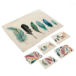 Alfombrillas de mesa 1 PPC Colorido Patrón de plumas de plumas de algodón y lino