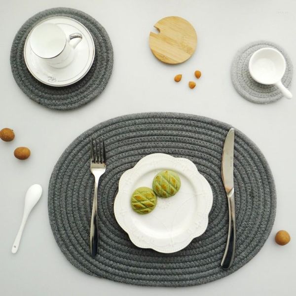 Tapetes de mesa 1 Uds cuerda de algodón manteles individuales redondos resistentes al calor almohadillas trenzadas gruesas absorbentes para mesas de comedor