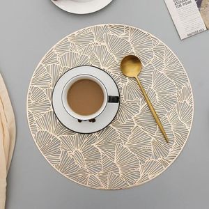 Placemats 1 STKS Ronde Placemats Restaurant Holle PVC Decoratie Maaltijdmat Anti-Eetlijn Steak Plaat Pad Ginkgo Goud