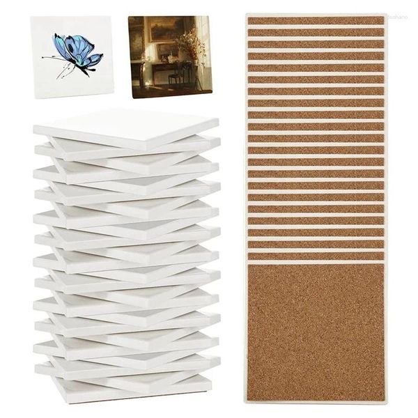 Tapis de table 25pcs Sous-verres de sublimation pour carreaux glacés brillants avec impression de transfert de chaleur en liège