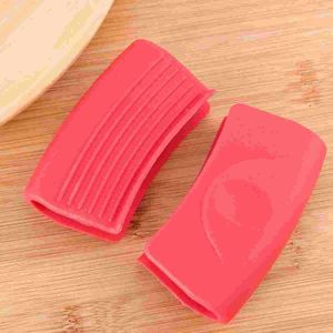 Tafelmatten 2 stuks Anti-verbrandingsplaat Clips Klem Siliconen Anti-slip Pothandvat Covers Hittebestendige Komhouder Handschoenen Keukengereedschap (Rood)