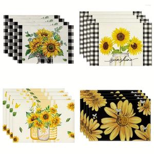 Table Mats 2pcs Bohemian Sunflower Bee Vase Vase Linen Placemat Rustic Mat pour cuisine Dining Mily-Wding Party Supplies Spring Seasonal Decor