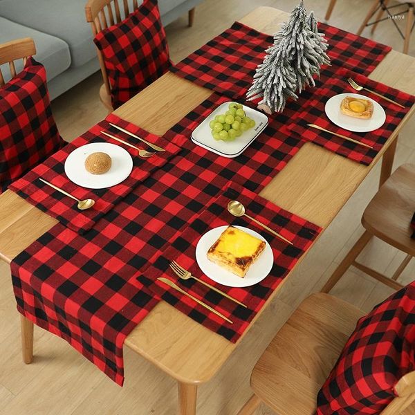 Tapis de table 2pcs Noël rouge vintage tapis à carreaux tissu vaisselle pad noir tasse napperon tasse boisson napperons pour noël maison année décor