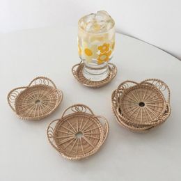 Table Mats 2 Pcs Tasse Dessous De Verre Rustique Vintage Rotin Boho Style Isolation Thermique Boisson Cupmats Pour Cuisine Tissé Café Boissons Napperons