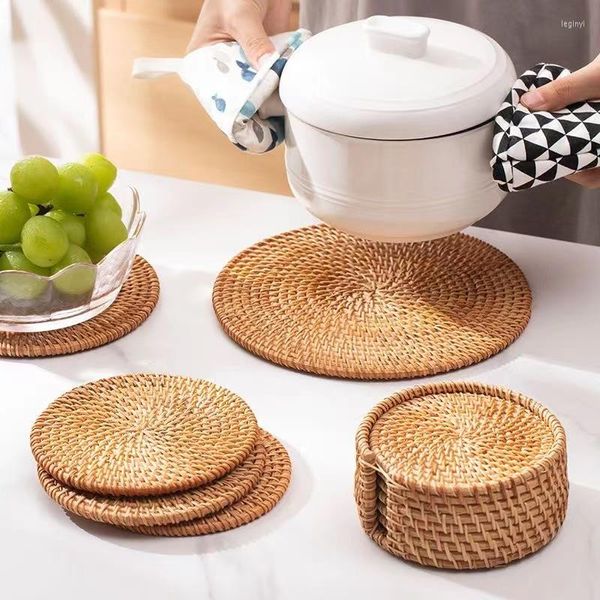Tapetes de mesa, 2 uds., almohadilla Natural de ratán para comedor, manteles individuales, accesorios de decoración de cocina