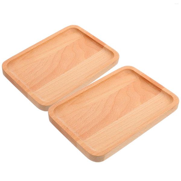 Tapis de table 2pcs Plateaux à dessert en bois Plateau de service alimentaire Assiette à pain Serveur en bois