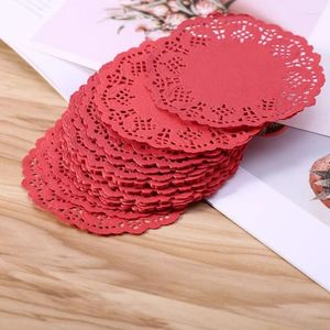 TABLEAU MATS 3,5 '' Colorded Flore Lace Round Paper Dowlies Placemat Craft Doyleys Mariage Anniversaire Table Vérification Décoration 100PCS GXMA