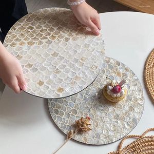 Placemats 30cm Amerikaanse Ronde Creatieve Shell Placemat Thuis Woonkamer Decoratie Mat Westers Voedsel Licht Luxe Retro Dienblad