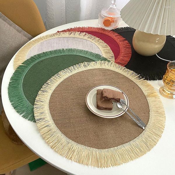 Manteles Individuales de cocina antideslizantes redondos de 38cm, almohadilla tejida de estilo nórdico, taza de macramé hecha a mano con trenza de algodón creativa para el hogar