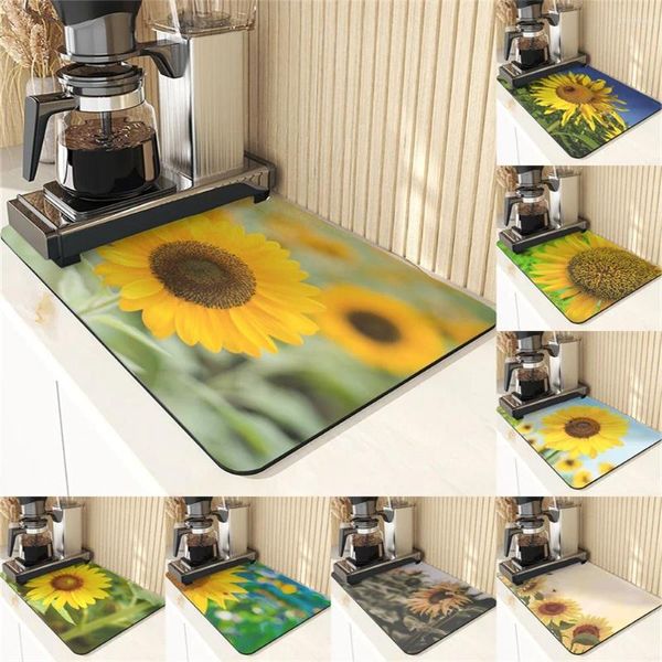 Tapis de table 3D Style végétal Sous-verres en terre de diatomées pour lunettes Décor Diatomite Motif de tournesol Tapis de séchage absorbant Cuisine