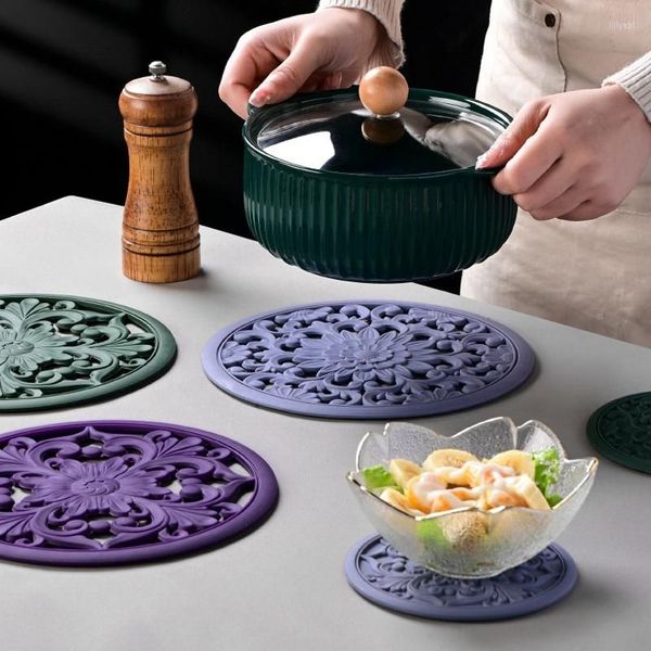 Tapis de table 3 pièces résistant à la chaleur cercle Silicone napperon support pour casserole cuillère repos lavable rond salle à manger maison cuisine