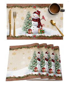 Manteles individuales para mesa, 4/6 Uds., Navidad, muñeco de nieve, copo de nieve, Robin, manteles individuales para cocina, decoración de comedor, tapete para el hogar, taza y tazón