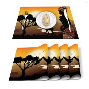 Tafelmatten 4/6pcs Set African Woman Giraffe Silhouette Gedrukt Napkin Kitchet Accessoires Home Party Decoratieve placemats