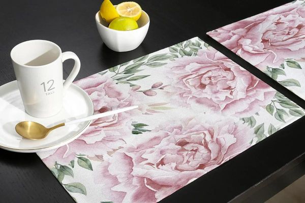 Juego de tapetes de mesa con rosas rosas bonitas, tapete de jardín Floral para comedor, accesorios de cocina, manteles individuales, almohadillas para té, 4/6 Uds.