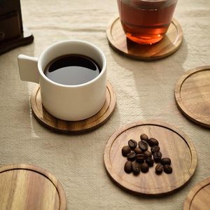 Esteras de mesa de 4 pulgadas de madera acacia para café de comedor de café tazas redondas bebidas