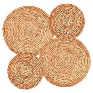 Tafelmatten 4 Pack Handweven Rattan Coasters Weven trivet voor gerechten platen Cup Pot Holder hittebestendig