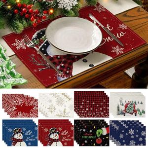 Placemats 4 stuks kerstplacemats voor sneeuwpop kerstboom patroon bedrukte placemat individuele maaltijdmat party decor