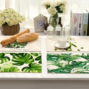 Tapis de table 42 32cm Feuille verte de palmier tropical Napperon de cuisine Salle à manger Coton Lin Pad Bol Tasse Tapis pour la décoration intérieure Cadeaux