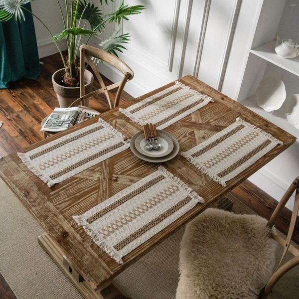 Sets de table 4 pièces 30x50 cm sets de table en macramé coton tissé à la main Boho ferme moderne frange salle à manger cuisine bohème rustique naturel