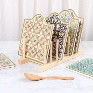 Placemats 4 stuks Keramisch Vierkant Geïsoleerd Pot Pad Huishoudelijk Decoratief Maaltijd Eenvoud Tegel Serie Krasbestendig Kurk