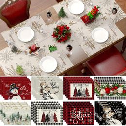 Placemats 4 stuks linnen kerstplacemat kerstsneeuwman print eetmat kom koffiekopje pad voor kamer keuken